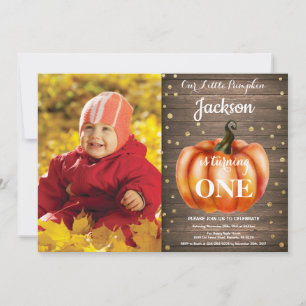 Rustic Pumpkin Fall Birthday Invitation Gold