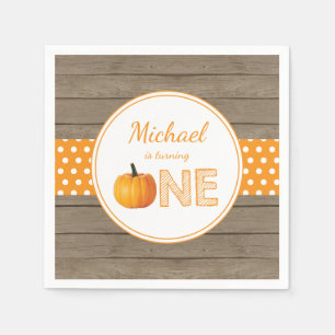Rustic Pumpkin Fall First Birthday Party Orange Napkin