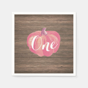 Rustic Pumpkin Fall First Birthday Party Pink Napkin