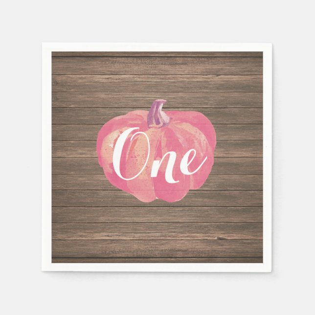 Rustic Pumpkin Fall First Birthday Party Pink Napkin (Front)