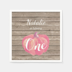 Rustic Pumpkin Fall First Birthday Party Pink Napkin