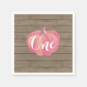 Rustic Pumpkin Fall First Birthday Party Pink Napkin