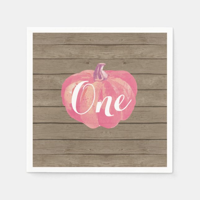 Rustic Pumpkin Fall First Birthday Party Pink Napkin (Front)