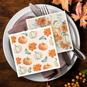 Rustic Pumpkin Fall floral autumn Baby Shower Napkin