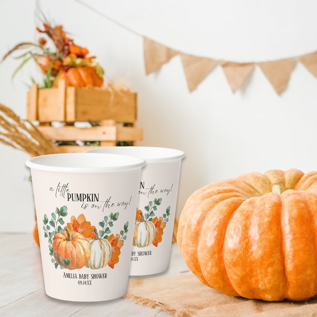 Rustic Pumpkin Fall floral autumn Baby Shower Paper Cups (Creator Uploaded)