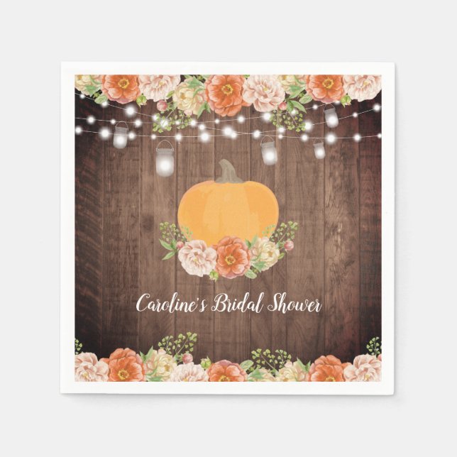 Rustic Pumpkin Fall Floral Bridal Shower Napkin (Front)