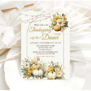 Rustic Pumpkin Fall Floral Thanksgiving Dinner Invitation