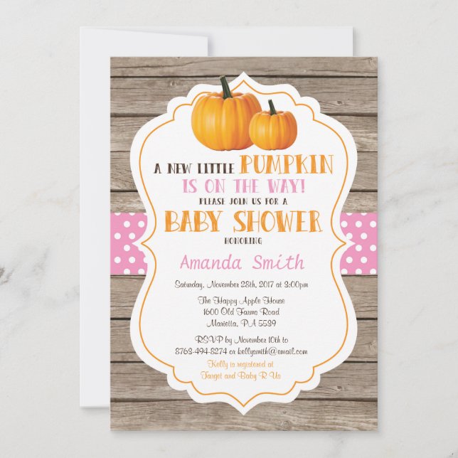 Rustic Pumpkin Fall Girl Baby Shower Invitation (Front)