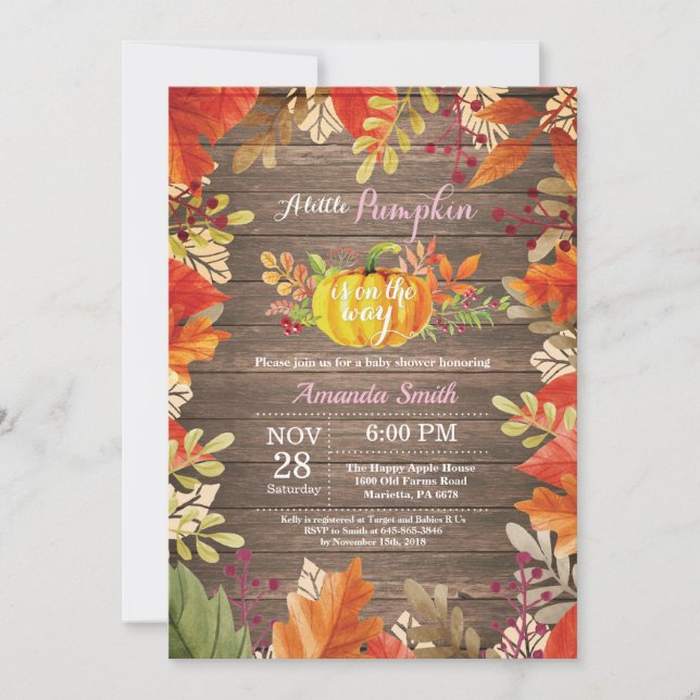 Rustic Pumpkin Fall Girl Baby Shower Invitation (Front)