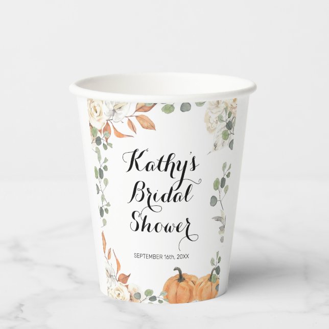 Rustic pumpkin Fall in love Boho Floral Paper Cups (Front)