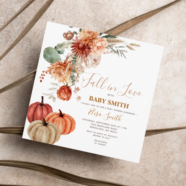 Rustic Pumpkin Fall in Love Floral Baby Shower Invitation (Creator Uploaded)