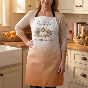 Rustic Pumpkin Family Name Thanksgiving Orange Apron