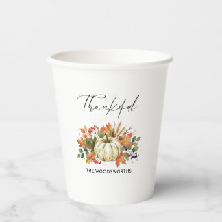Rustic Pumpkin Family Name Thanksgiving Paper Cups
