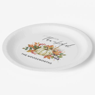 Rustic Pumpkin Family Name Thanksgiving Paper Plate