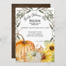 Rustic Pumpkin Farm Sunflower Foliage Baby Shower