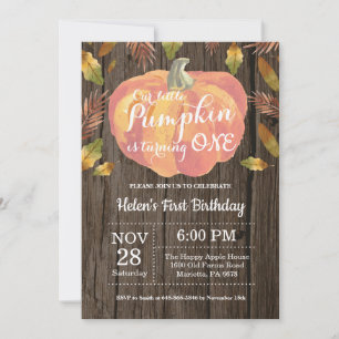 Rustic Pumpkin First Birthday Invitation Orange