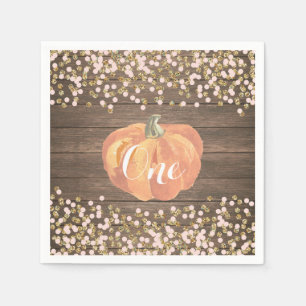 Rustic Pumpkin First Birthday Orange Pink and Gold Napkin
