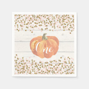 Rustic Pumpkin First Birthday Orange Pink and Gold Napkin
