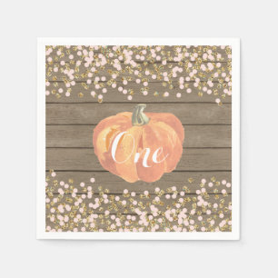 Rustic Pumpkin First Birthday Orange Pink and Gold Napkin