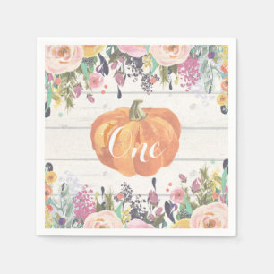 Rustic Pumpkin First Birthday Watercolor Floral Napkin