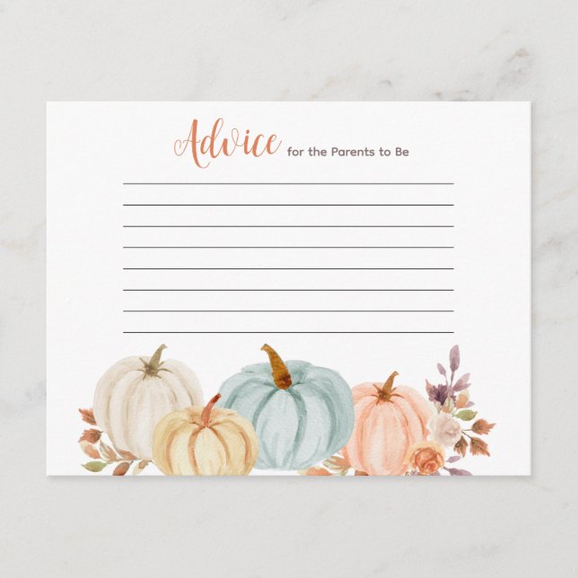Rustic Pumpkin Floral Advice Card Baby Shower (Front)