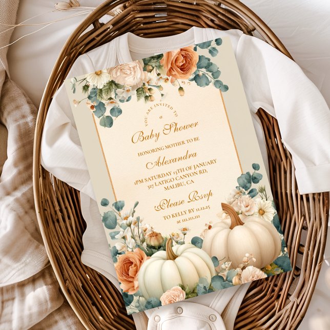 Rustic Pumpkin Floral Baby Shower Invitation (Creator Uploaded)