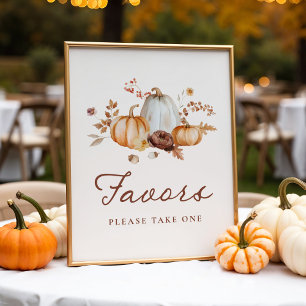 Rustic Pumpkin Floral Bridal Shower Favors Sign