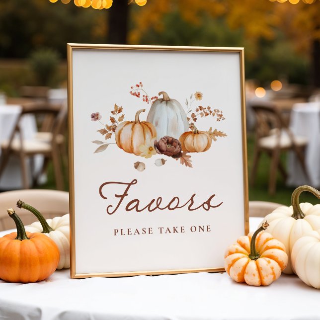Rustic Pumpkin Floral Bridal Shower Favours Sign (Creator Uploaded)