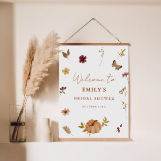 Rustic Pumpkin Floral Bridal Shower Welcome Sign