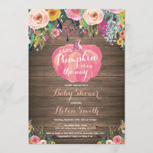 Rustic Pumpkin Floral Girl Baby Shower Invitation