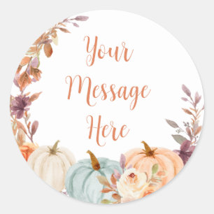 Rustic Pumpkin Floral Your Message Here Sticker