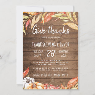 Rustic Pumpkin Golden Foliage Thanksgiving Dinner Invitation