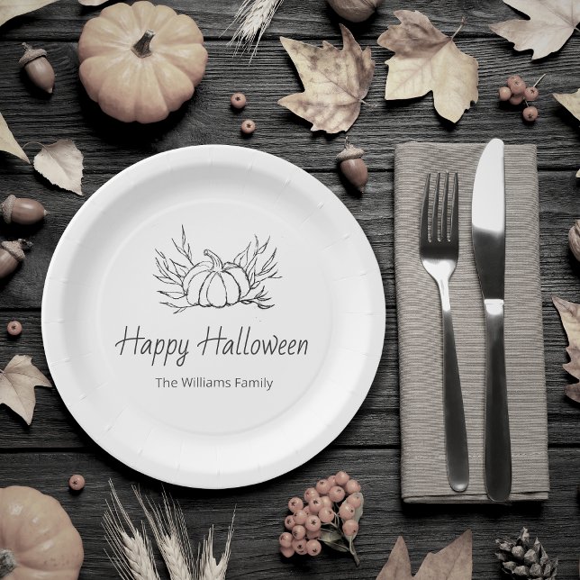 Rustic Pumpkin Halloween Party Simple Typography  Paper Plate (Creator Uploaded)