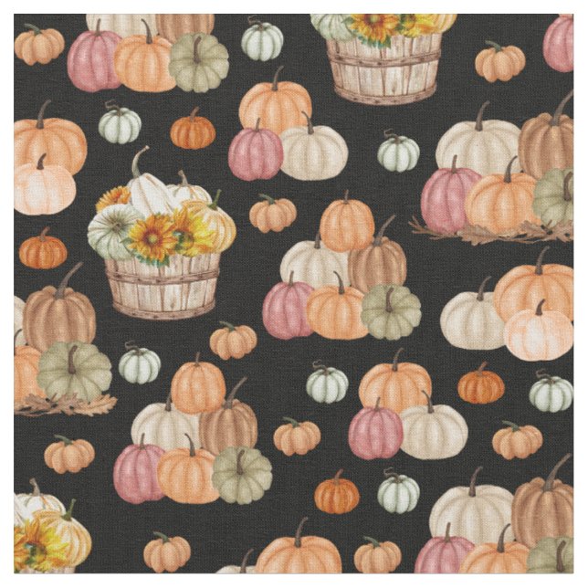 Rustic Pumpkin Harvest on Black Fabric (Close Up)