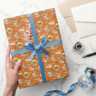 Rustic Pumpkin Harvest on Orange Wrapping Paper