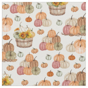 Rustic Pumpkin Harvest on White Fabric