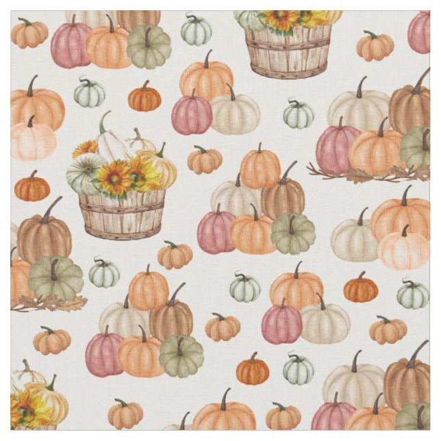 Rustic Pumpkin Harvest on White Fabric (Close Up)