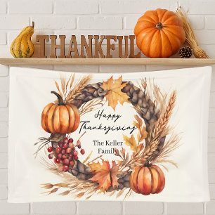 Rustic Pumpkin Harvest Wreath Fall Thanksgiving Banner
