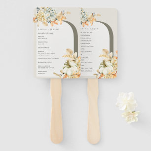 Rustic Pumpkin Leafy Floral Arch Wedding Program Hand Fan