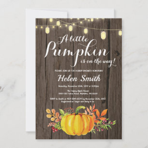 Rustic Pumpkin Mason Jar String Lights Baby Shower Invitation