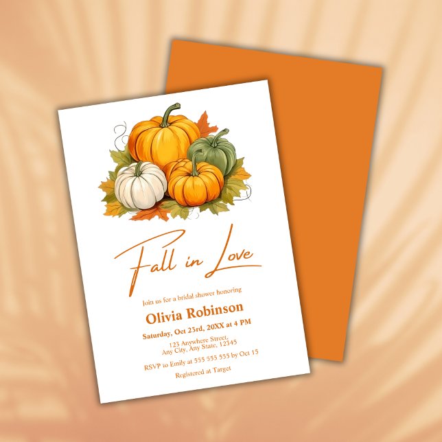 Rustic Pumpkin Orange Fall in Love Bridal Shower  Invitation (Fall in Love Autumn Rustic Pumpkin Bridal Shower Invitation  )
