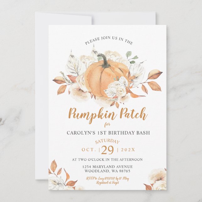 Rustic Pumpkin Patch Birthday Bash Party Invitation (Front)