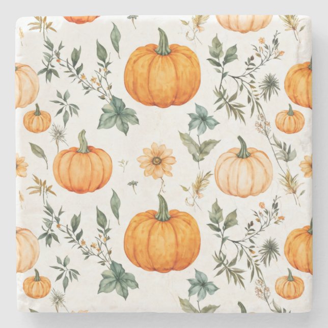 Rustic Pumpkin Pattern Stone Coaster (Front)