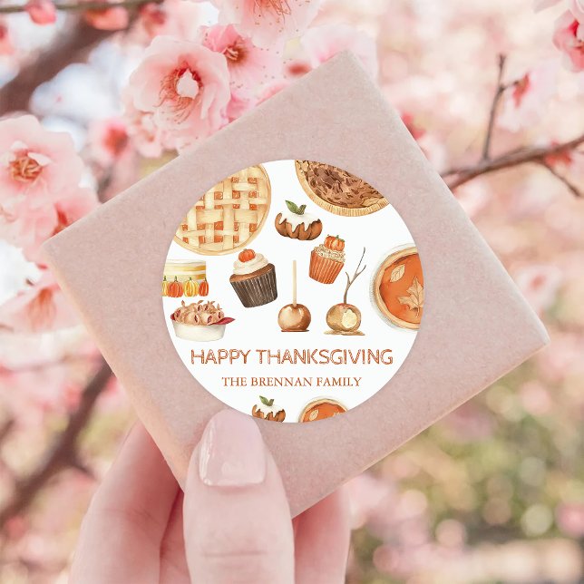 Rustic Pumpkin Pie Thanksgiving Classic Round Sticker (Creator Uploaded)