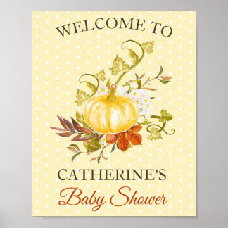 Rustic Pumpkin Polka Dot Baby Shower Welcome Poster