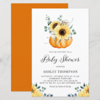 Rustic Pumpkin Sunflower Baby Shower Invitation