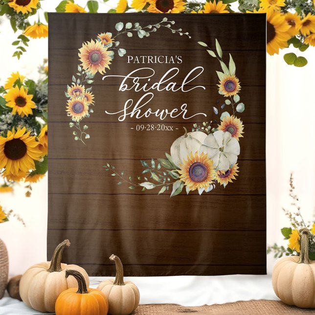 Rustic Pumpkin Sunflower Bridal Shower Backdrop Tapestry (Creator Uploaded)
