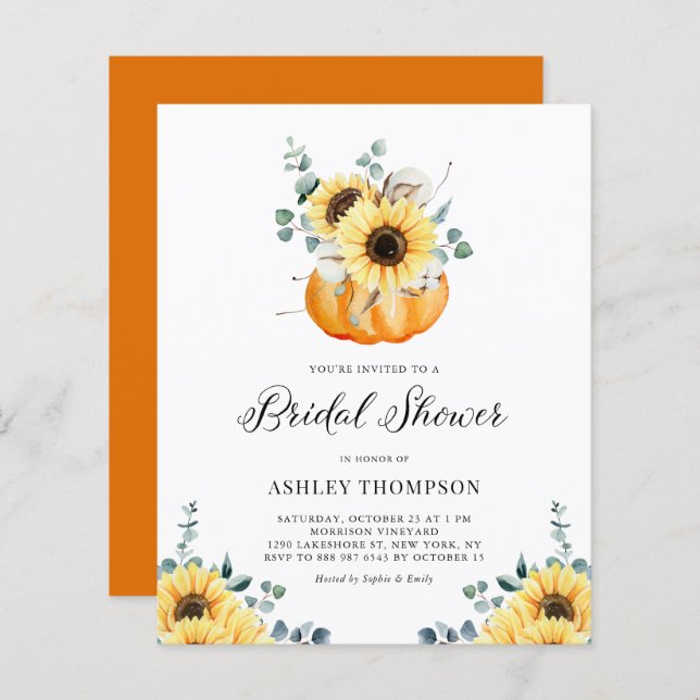 Rustic Pumpkin Sunflower Bridal Shower Invitation (Front/Back)