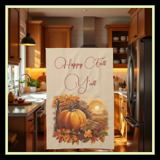 Rustic Pumpkin Sunset Scenery Tea Towel