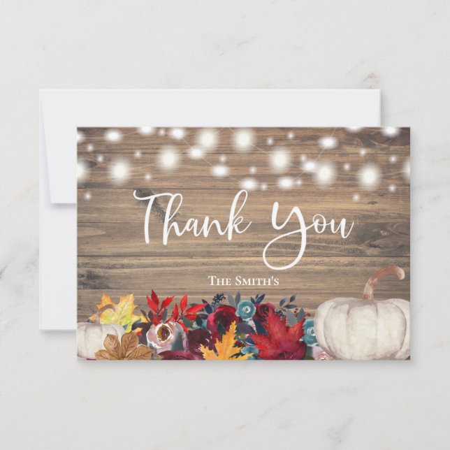 Rustic Pumpkin Teal Orange Burgundy Fall Thank You (Front)